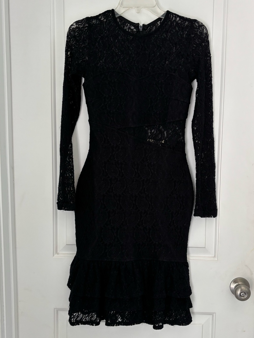 NWT Rivir Black Lace Long Sleeve Ruffle Hem Dress